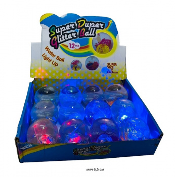 Мяч каучук. арт. 2557-4 Прозрачный блестки, свет 6,5 см (12 шт.) шоубокс•