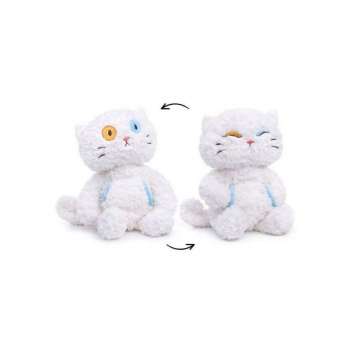 им Кошка арт. 16133-2-209 Белая кучерявая крутит головой с разными лицами в пак.