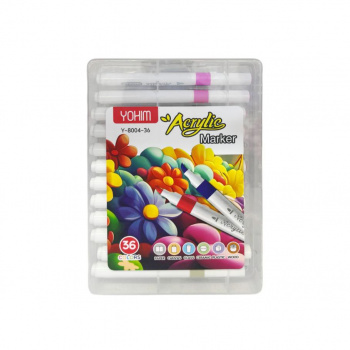 Маркеры арт. Y-8004-36 Акриловые 36 шт. "Цветы" в прозрачном кейсе|