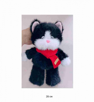 им Кошка арт. YE25219-2-4 Пушистая черная в шарфе муз. 26 см в пак.)