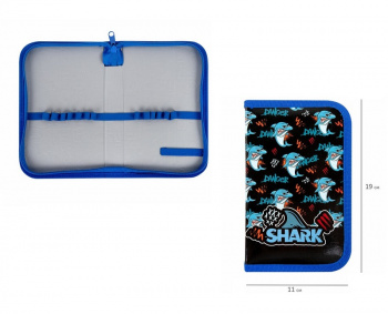 кс_Пенал арт. 272243 ПИФАГОР 1 отделение ламинированный картон 19х11 см "Angry shark"