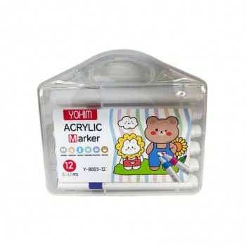 Маркеры арт. Y-8003-12 Акриловые 12 шт. "Зверушки" в прозрачном кейсе|