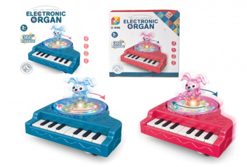 Пианино арт. 3315A "Зайка" цвета микс на батар. свет, вращение в кор.=