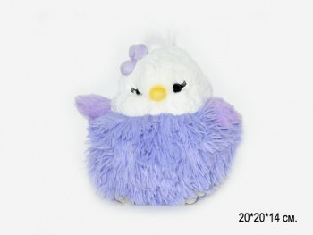 им Птица арт. 05167-1-209 Цыпленок в фиолетовой пушистой шубке 20 см в пак.