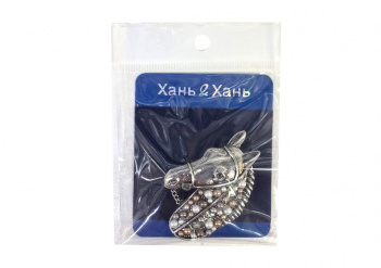 Брошь арт. 041070-2 Голова лошади серебро с бусинами 1 шт. в пак. (6 шт.)